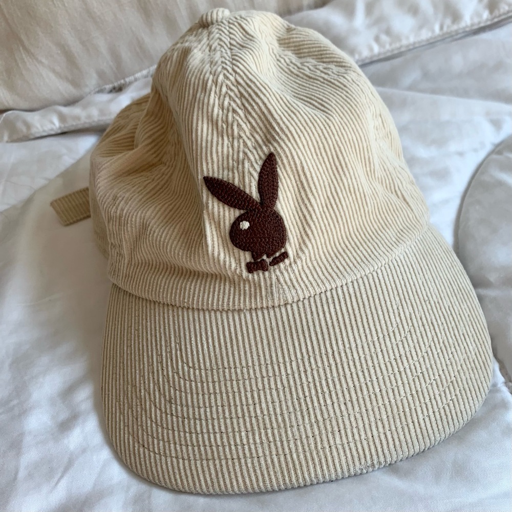 Playboy Beige Wheat Bunny Logo Corduroy Adjustable Strapback Dad Hat Cap